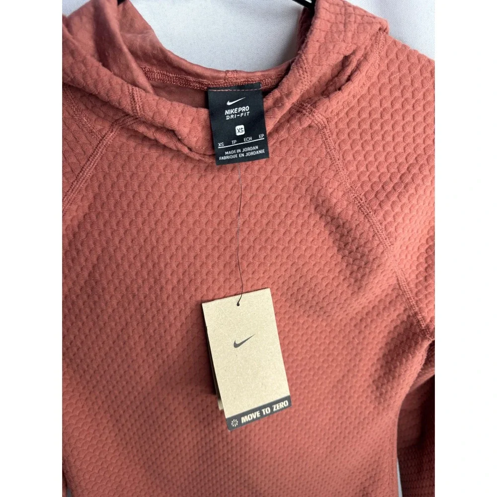 Nike Pro Dri-FIT Womens Textured Waffle Knit Hoodie Rust Orange XS DQ5590-822